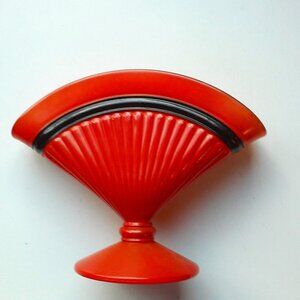 Vintage Napkin Holder Glass Deep Orange with Black Stripe 5 1/4" H 7" Across